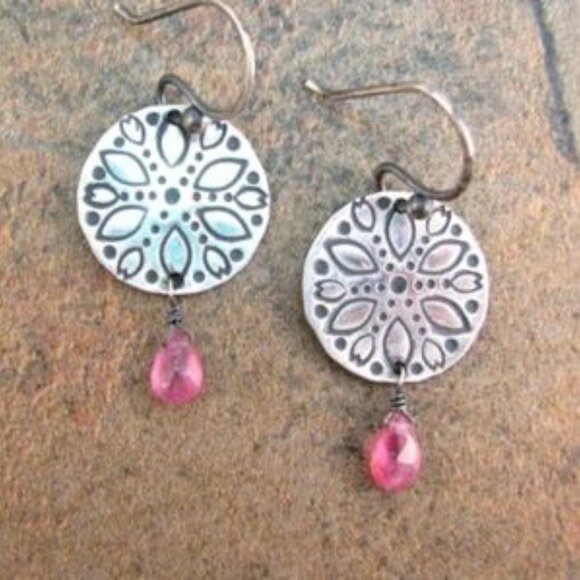 Pink Tourmaline Disc Earrings - Cottagecore Fashion - October Birthstone Jewelry - Picture 4 of 5